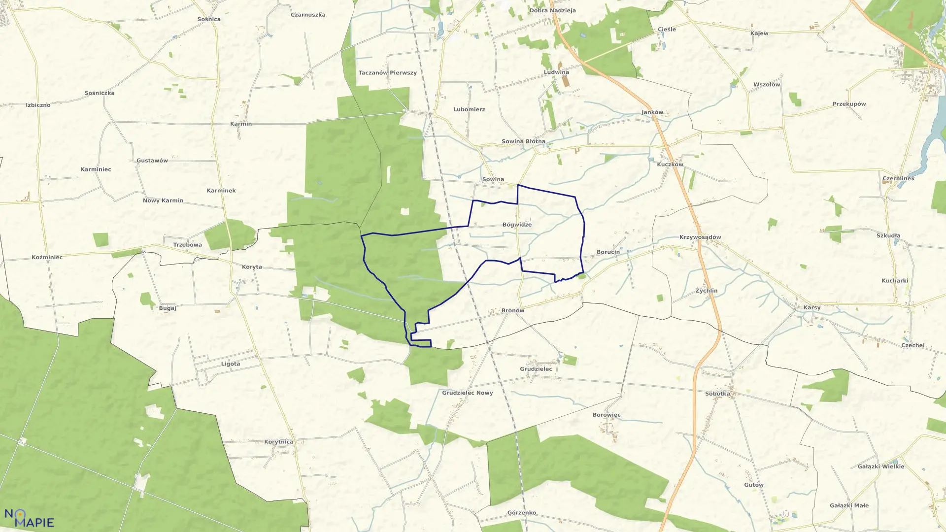 Mapa obrębu BÓGWIDZE w gminie Pleszew