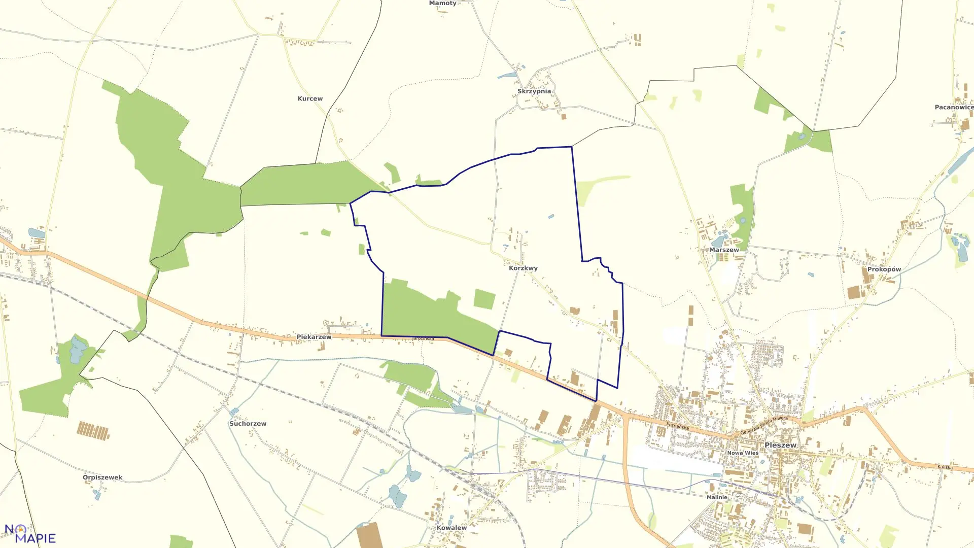 Mapa obrębu KORZKWY w gminie Pleszew