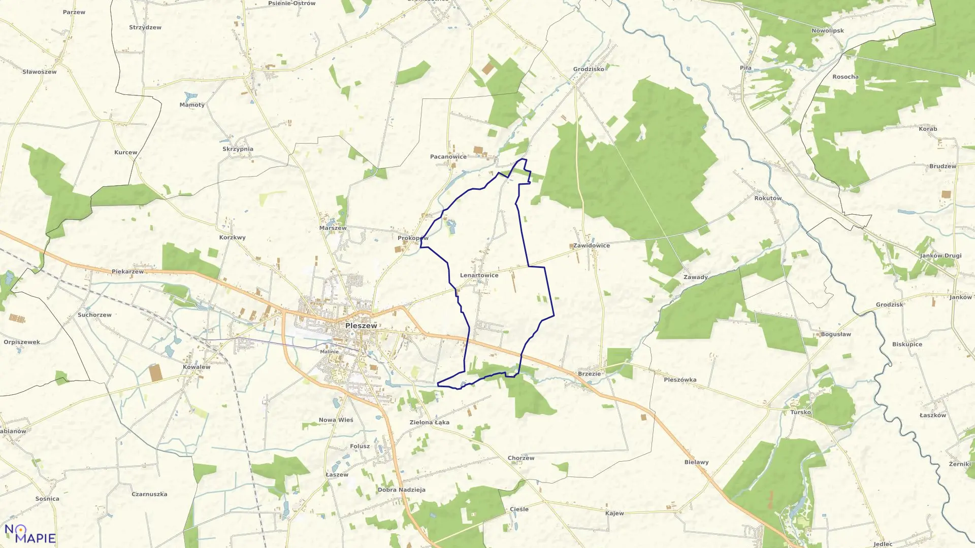 Mapa obrębu LENARTOWICE w gminie Pleszew