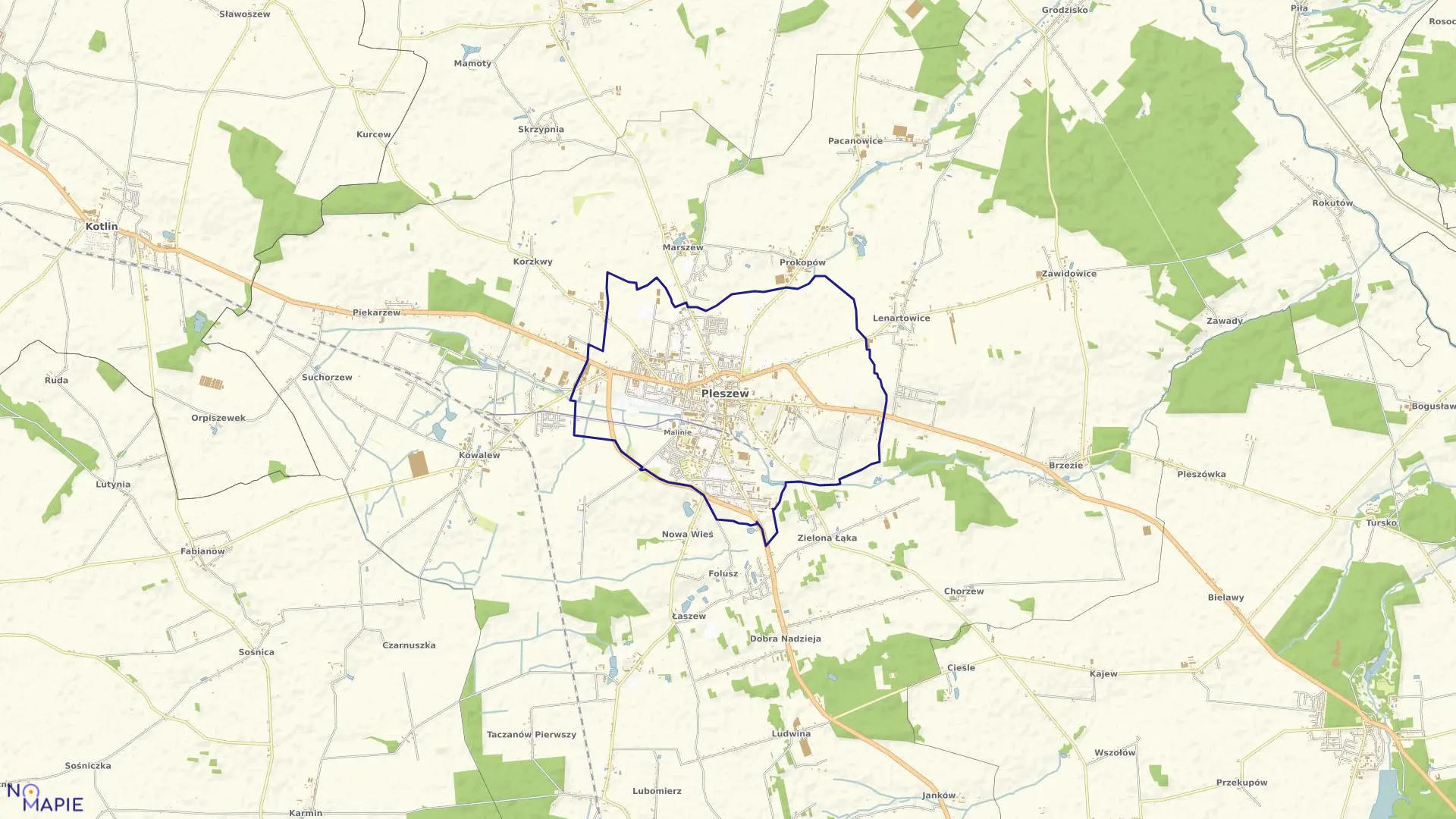 Mapa obrębu MIASTO PLESZEW w gminie Pleszew