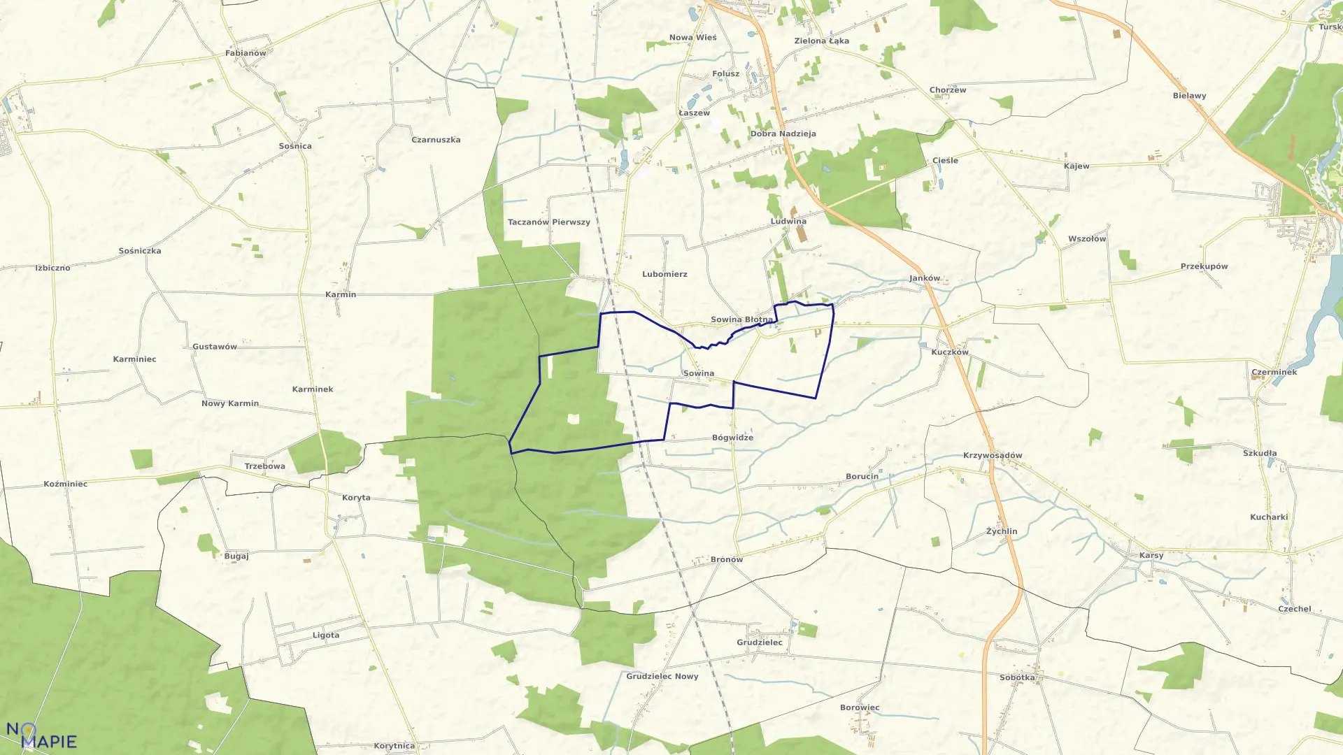 Mapa obrębu SOWINA w gminie Pleszew