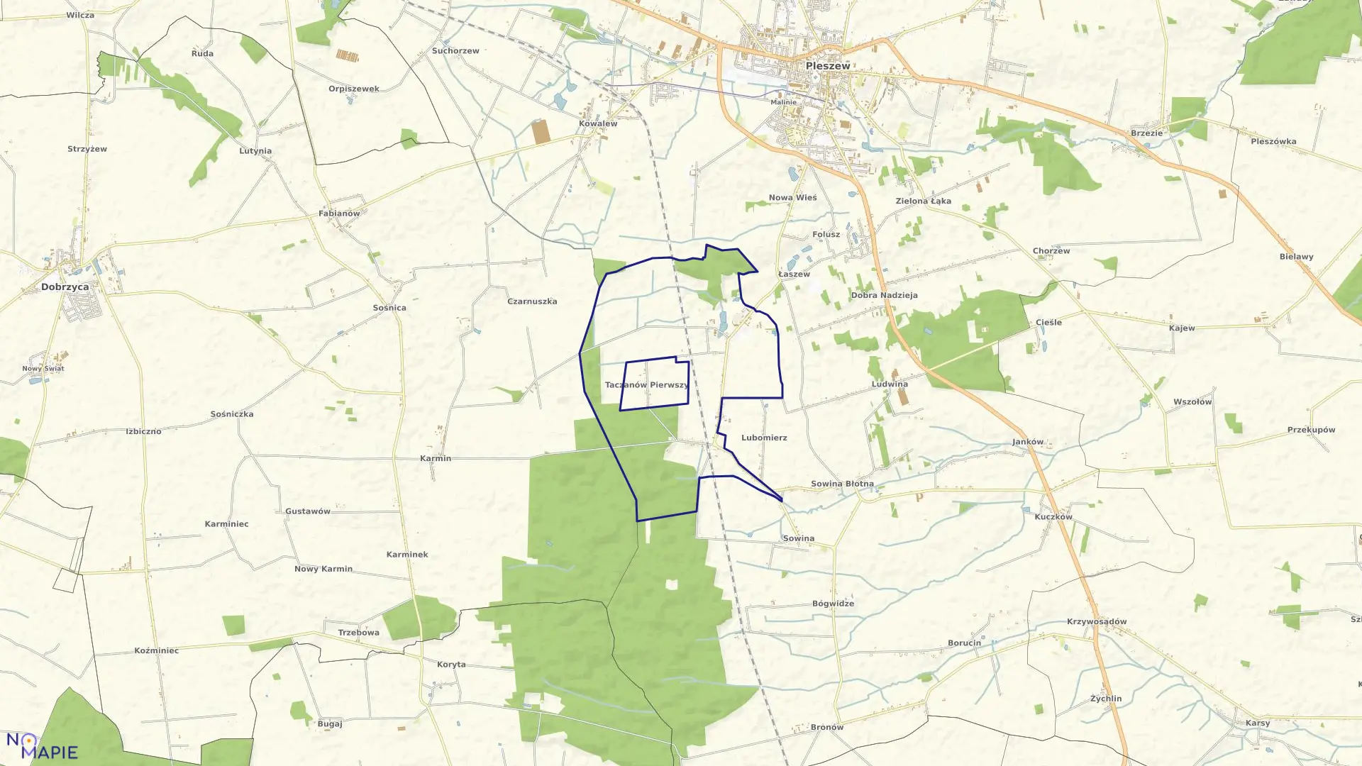 Mapa obrębu TACZANÓW II w gminie Pleszew