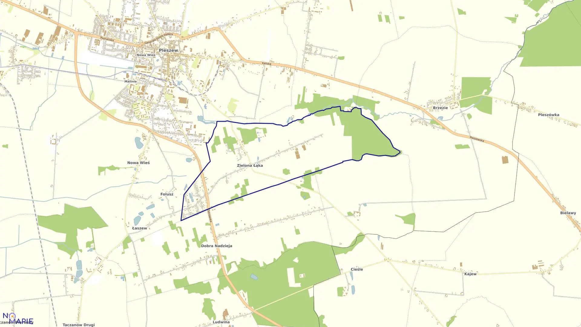 Mapa obrębu ZIELONA ŁĄKA w gminie Pleszew